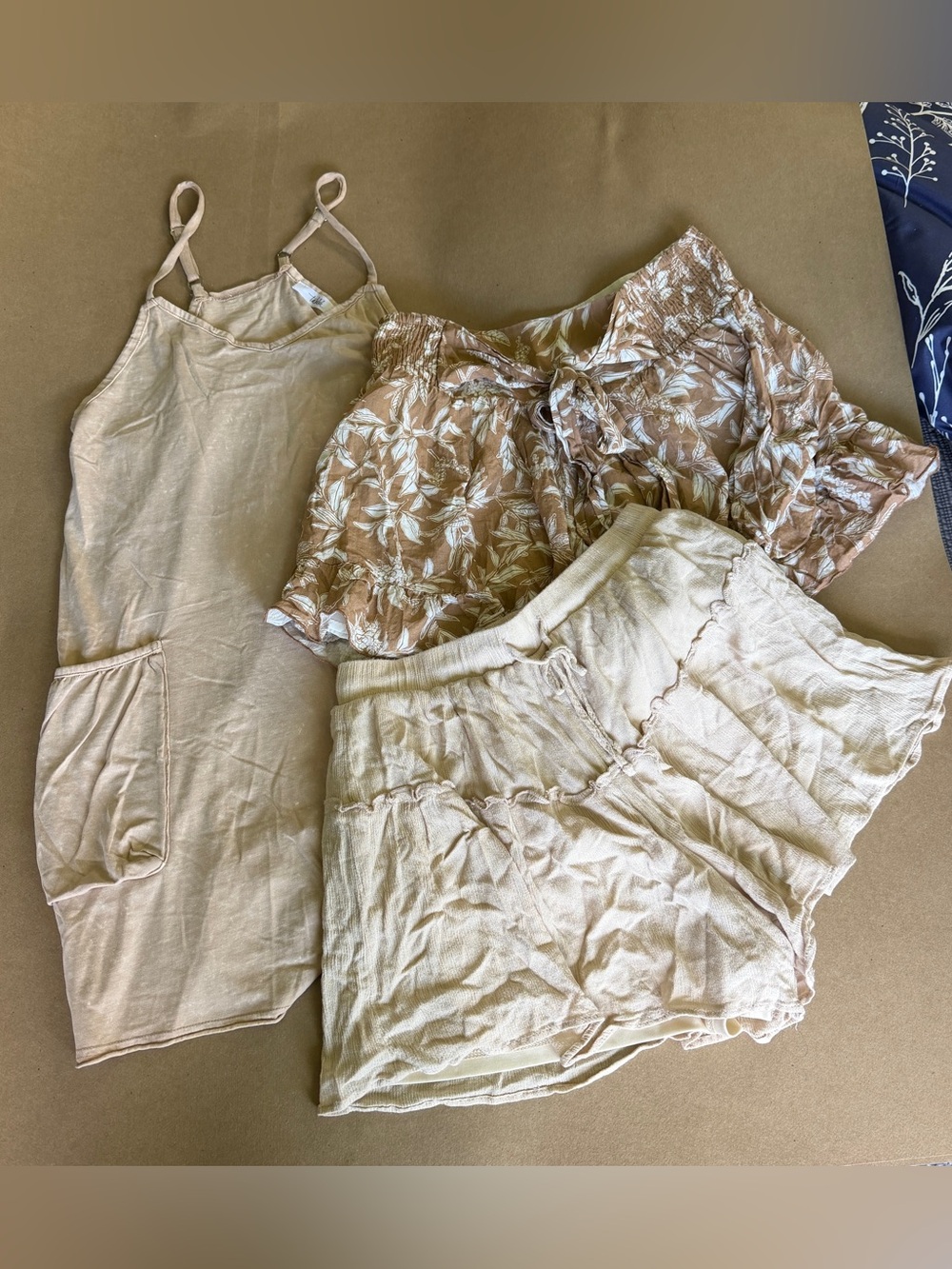 TALULAH Beige Floral, Cream Romper, & Tiered Shorts Trio